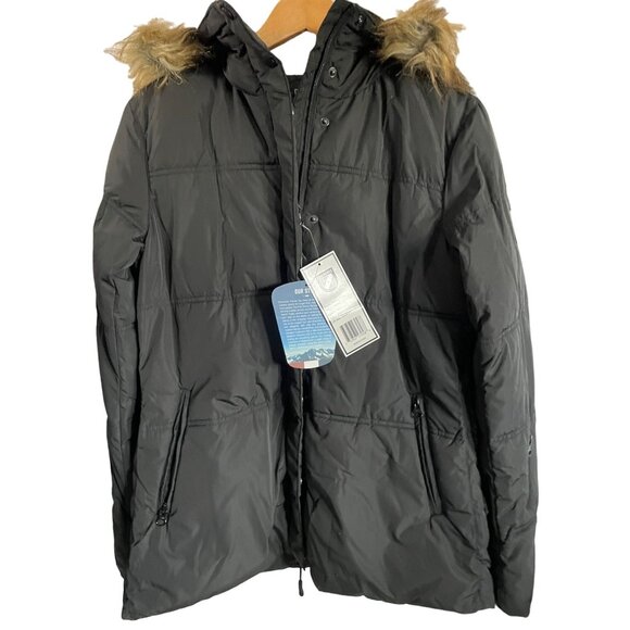 Chamonix Womens Black Puffy Parka With Faux Fur Hood Medium  New  With Tags - Picture 1 of 6